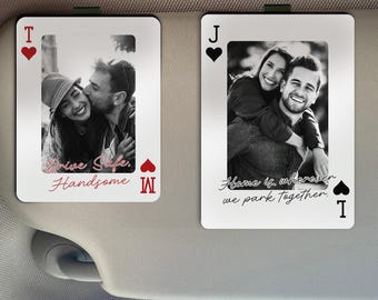 Personalized Couple Photo Car Visor Clip, Drive Safe I Love You Anniversary Gifts for Him Couple Playing Card Visor Clip Gifts for Boyfriend