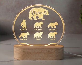 Birthday Gifts for Mom, Custom Night Light, Birth Flower Gift, Gifts for Grandma, Nana, Mama Bear Gift, Personalized Mama Bear Night Light