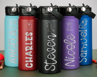 Kids Water Bottle, Birthday Gift for Kids, Personalized Water Bottle, Water Sports Bottle, Custom Kid Water Bottle Engraved Bottle for Kids
