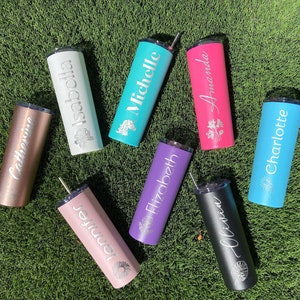 Personalized Tumbler With Lid and Straw, Stainless Steel Skinny Tumbler, Personalized Gift for Mom, Gift for Her, Bridal Party Gifts