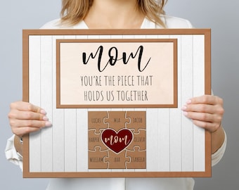 Mothers Day Gift, Custom Puzzle Piece Mom Sign, You Are The Piece that Holds Us Together Sign, Personalized Gifts for Mom, Mom Puzzle Sign