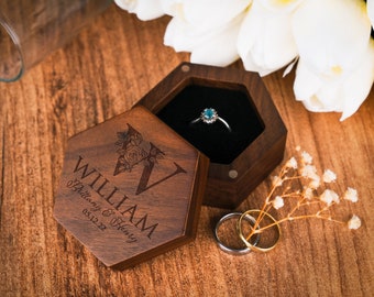 Custom Wooden Wedding Ceremony Ring Box, Personalized Engraved Engagement Proposal Ring Holder, Bridal Gift For Her, Wedding Gift for Couple
