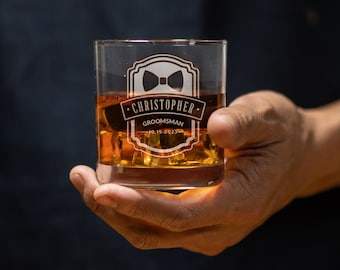 Personalized Whiskey Glasses for Groomsmen Proposal Gift Ideas, Whiskey Glasses For Groomsmen, Etched Groomsman Whiskey Glass, Bourbon Glass
