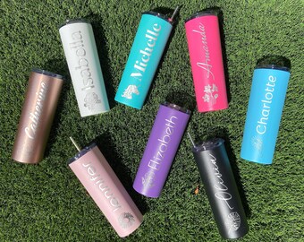 Personalized Tumbler With Lid and Straw, Stainless Steel Skinny Tumbler, Personalized Gift for Mom, Gift for Her, Bridal Party Gifts