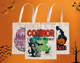 Personalized Halloween Tote Bag for Kids, Trick or Treat Bag Personalized, Halloween Bags, Halloween Gift Canvas Tote Bag for Trick or Treat