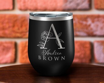 Personalized Wine Tumblers, Custom Wine Cups for Her, Engraved Wine Tumbler, Wine Glass Monogram Personalized Gifts for Mom, Bridesmaid Gift