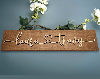 Couples Name Sign, Personalized Couples Name with Heart, Rustic Wood Sign, Home Decor, Gifts for Couple, Wedding Gift, Housewarming Gift