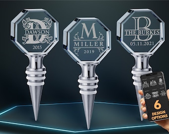 Wine Stopper Personalized, Wedding Favor, Custom Engraved Bottle Stopper, Anniversary Gift Crystal Bottle Stopper Engagement Gift for Couple