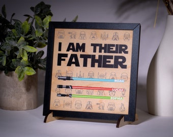 I Am Their Father Sign, Dad Birthday Gifts, Custom Lightsaber Sign w/ Kids Names, Gifts for Grandpa from Kids