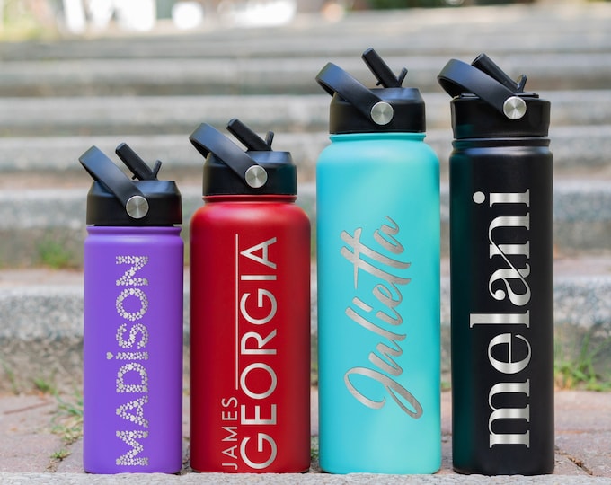 Water Bottle Personalized, Back to School Gift Custom Engraved Water Bottle w/ Straw Lid Water Bottle w/ Name Birthday Gift Anniversary Gift
