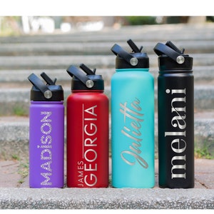 Water Bottle Personalized, Custom Engraved Water Bottle w/ Straw Lid, Water Bottle w/ Name, Birthday Gift, Anniversary Gift, Sports Bottle
