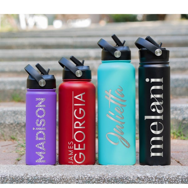 Water Bottle Personalized, Custom Engraved Water Bottle with Straw Lid, Water Bottle with Name, Gifts for Her Mothers Day Gift Sports Bottle