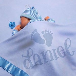 Personalized Baby Blankets w/Name Baby Boy Baby Shower Gift Fleece Satin Trim, Baby Girl Gifts, Baby Stuff, Welcome Baby Gifts for Newborns
