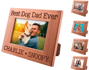 Personalized Wooden Photo Frame, Christmas Gifts for Dad, Gift for Grandpa Picture Frame for Dad, Best Dog Dad Ever, Pet Lover Gift