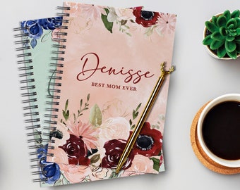 Personalized Notebook, Journal for Women, Spiral Floral Notebook, Custom Journal for Mom, Birthday Gifts for Women Teacher Appreciation Gift