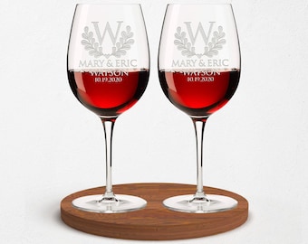 Personalized Wine Glasses, Engraved Wine Glasses, Custom Wine Glasses Monogram Wine Glass Anniversary Engagement Couple Wine Glasses Wedding