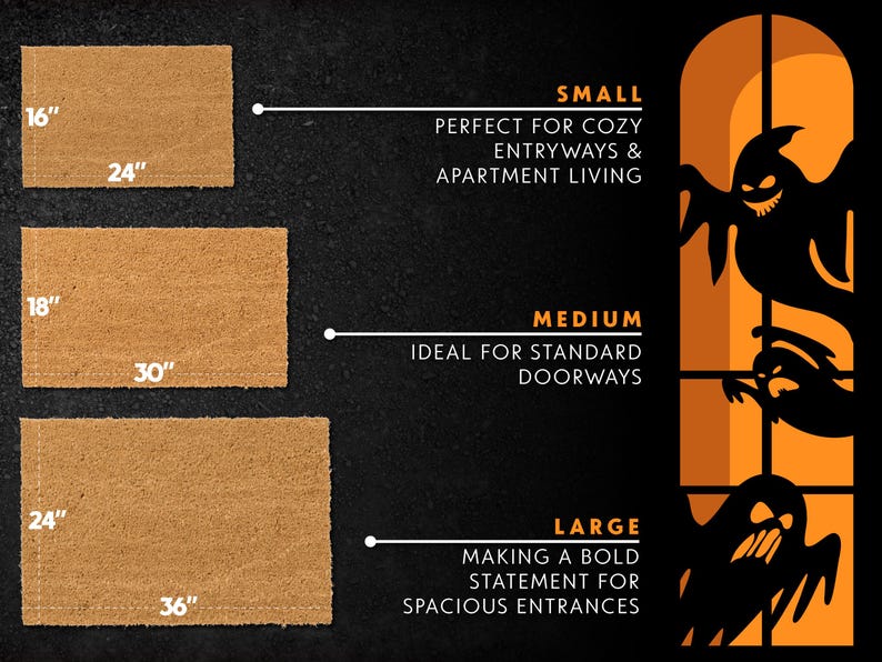 Pu&ograve; includere: Tre tappetini per porta di diverse dimensioni, 16" x 24", 18" x 30" e 24" x 36", con testo che descrive la dimensione e l'uso di ogni tappetino.  PICCOLO: PERFETTO PER INGRESSI ACCOGLIENTI E APPARTAMENTI. MEDIO: IDEALE PER INGRESSI STANDARD. GRANDE: FA UNA DICHIARAZIONE AUDACE PER INGRESSI SPAZIOSI.