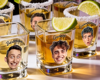Vaso de chupito personalizado con foto, vaso de chupito para padrinos de boda, regalos para despedidas de soltero, vaso de chupito personalizado con cara y texto, vasos de chupito para bodas, recuerdos de fiesta.