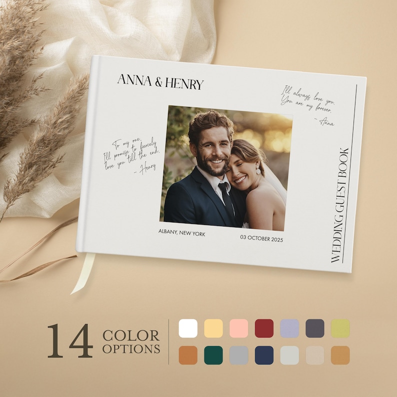 Libro de visitas con fotos de boda, libro de visitas personalizado para recepción de boda, álbum de fotos de compromiso y libro de firmas, regalo de boda para pareja con foto imagen 1