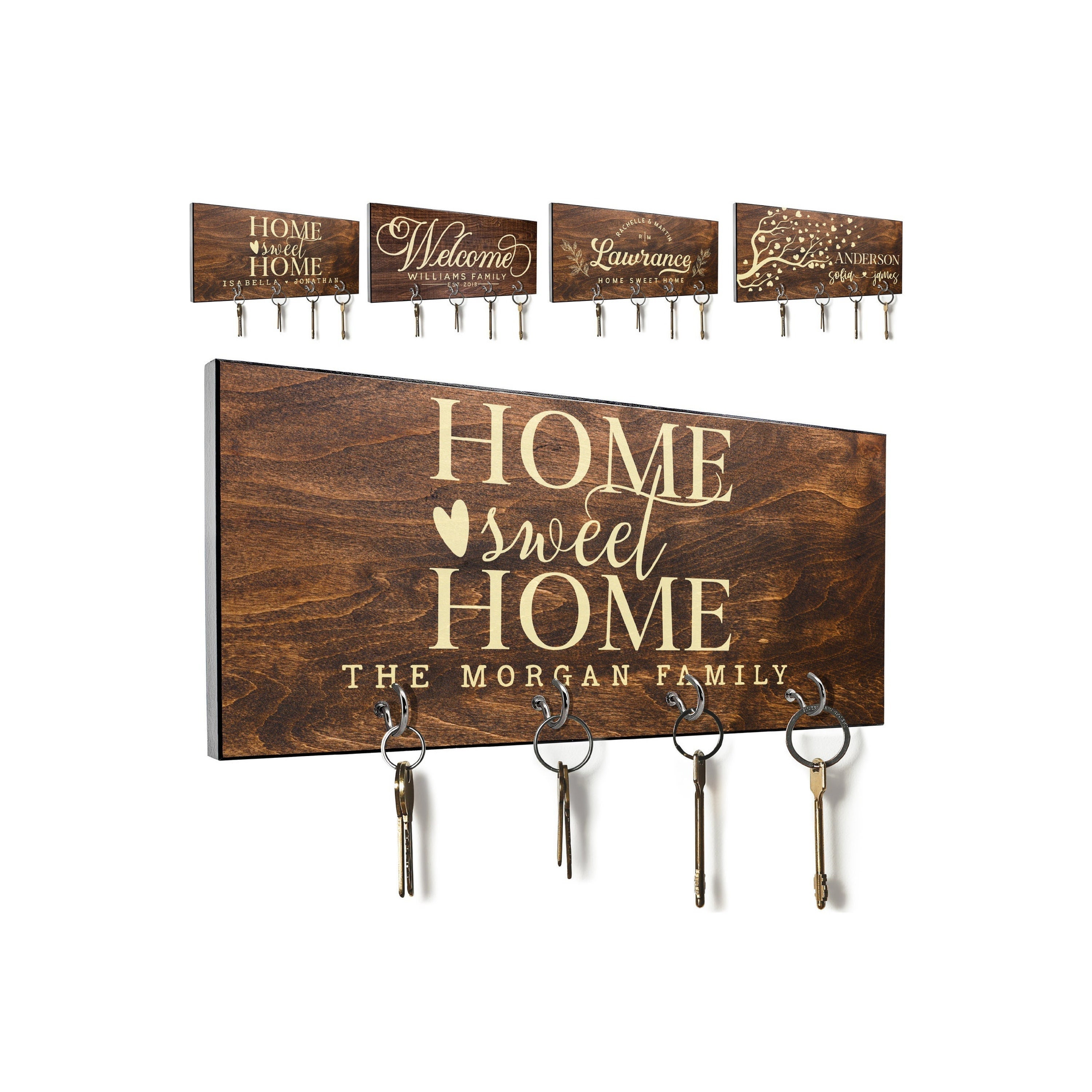 Home Sweet Home Personalized Key Ring Holder for Wall Key 