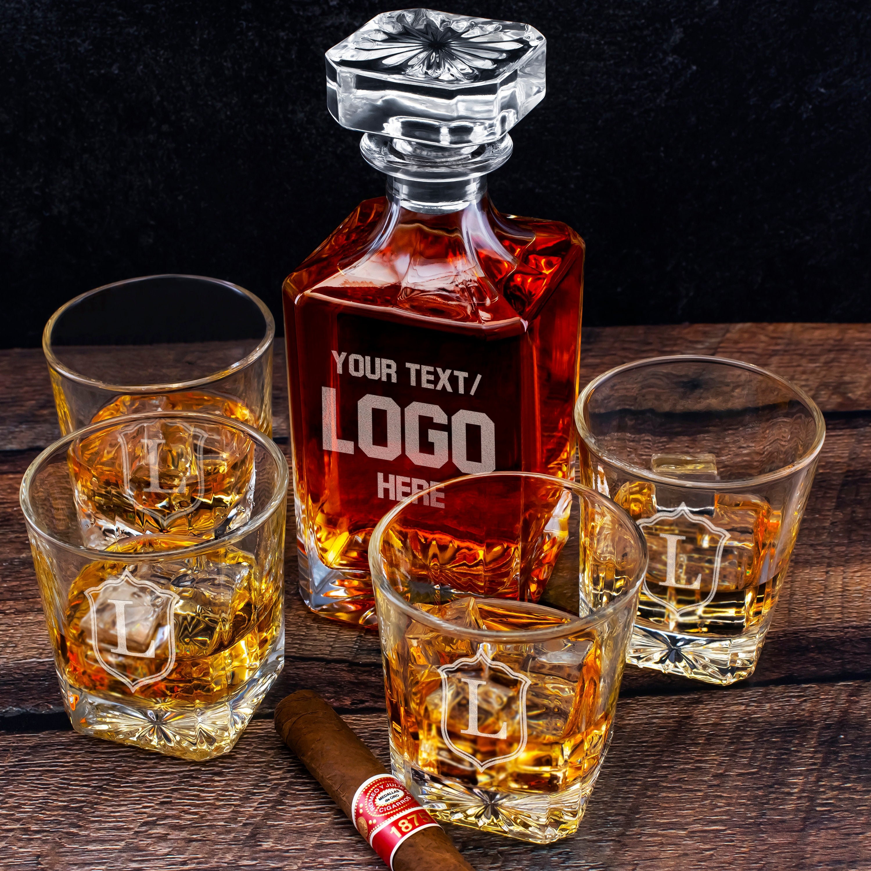 Personalized Whiskey Decanter Set with Gift Logo decanter Etsy