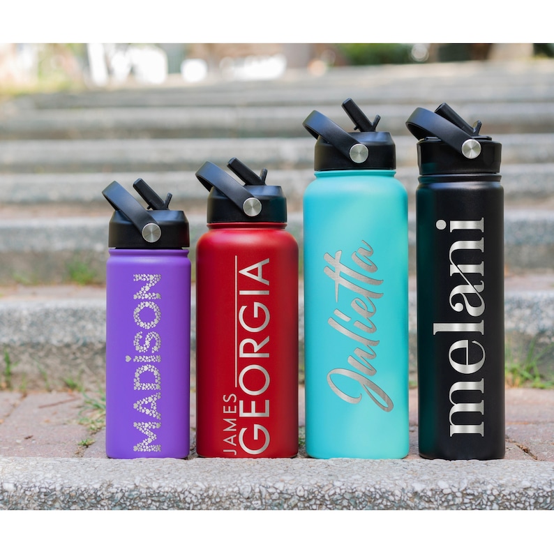 Personalized Water Bottle with Straw Lid, Custom Engraved Water Bottle, Gifts for Her, Him | Gifts for Mom, Sports Drink Bottle 