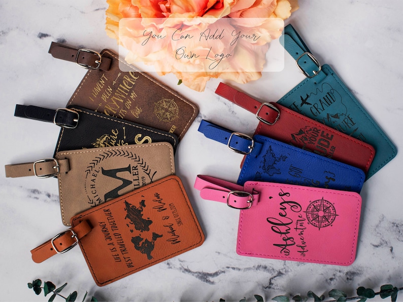 Luggage Tags Personalized, Custom Luggage Tags, Leatherette Travel Tags, Wanderlust Gift, Traveler Gift Luggage Tags Wedding Gift for Couple image 1