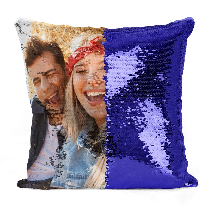 Personalized Sequin Pillow Custom Photo Sequin Pillow Royal Blue (pacificcustoms)