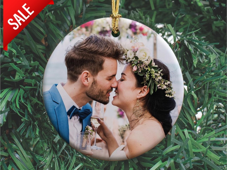 Christmas Ornaments,Photo Ornament, Personalized Ornament Just Married Ceramic Engagement Ornament First Christmas Gift for Her