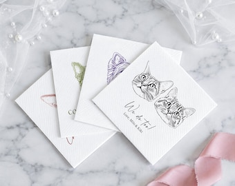 Custom Pet Wedding Cocktail Napkins, Personalized Pet Portrait Napkins, Colorful Wedding Party Supplies, Wedding Reception Drink Napkins