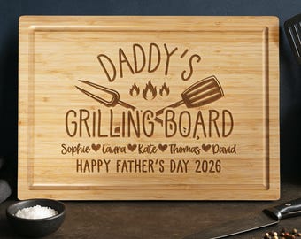 Personalized Cutting Board, Dad Grilling Gift, Father's Day 2026, Custom Grandpa Gift, Bamboo BBQ Platter Walnut Board Gift for Grill Master