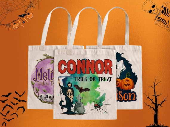 Personalized Halloween Tote Bag, Trick or Treat Bag Personalized, Halloween Bags for Kids, Halloween Gift Canvas Tote Bag for Trick or Treat