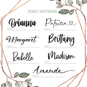 K&ouml;nnte beinhalten: Eine Grafik mit sieben verschiedenen Schriftarten f&uuml;r Namen. Die Namen sind Brianna, Patricia, Margaret, Brittany, Rachelle, Madison und Amanda. Alle Schriftarten sind kursiv und in Schwarz.