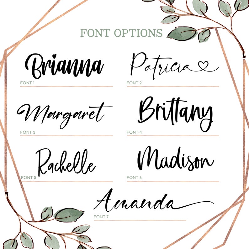 K&ouml;nnte beinhalten: Eine Grafik mit sieben verschiedenen Schriftarten f&uuml;r Namen. Die Namen sind Brianna, Patricia, Margaret, Brittany, Rachelle, Madison und Amanda. Alle Schriftarten sind kursiv und in Schwarz.