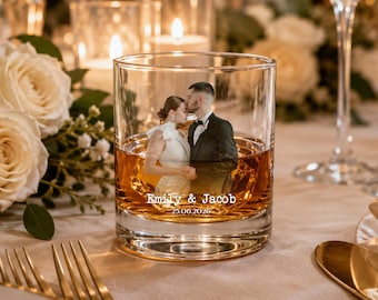 Custom Photo Whiskey Glass, Wedding Whiskey Glass Gift, Anniversary Gifts for Him, Wedding Gifts for Couple,  Personalized Whiskey Glass