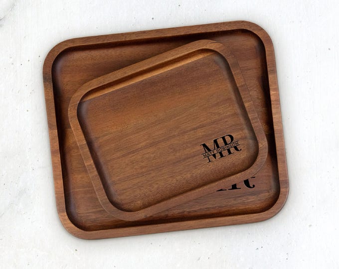 Valet Tray for Dad, Catch All Tray, Dad Birthday Gifts, Custom Engraved Wood Tray, Wood Catch All Tray, Leather Tray for Men, Gifts for Him