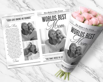 Personalized Mother’s Day Newspaper, Newspaper Flower Bouquet, Happy Mother’s Day Gift, Mom Newspaper Keepsake, Mother’s Day Decoration