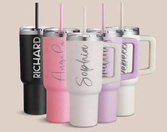 Personalized 40oz Tumbler with Handle & Straw, Mothers Day Gifts, Custom 40oz Tumbler w/ Name, Anniversary Gifts for Her Laser Engraved Cups