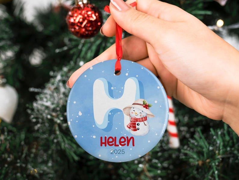Letter Name Ornament, 2025 Family Ornament, Kid Ornament, Personalized Initial Ornament, Family Christmas Ornament, Christmas Gift for Kids image 1