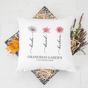 Custom Grandma&#39;s Garden Pillow, Personalized Birthflower Pillow, Grandmas Garden Pillow with Names, Birth Month Flower Pillow, Mom Gifts