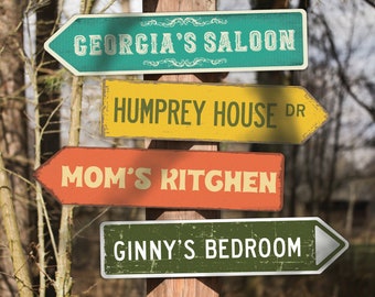 Custom Street Sign, Metal Street Sign, Personalized Street Sign, Make Your Own Street Sign, House Sign, Vintage Name Sign, Left Right Arrow