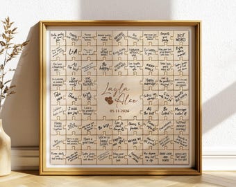 Libro de firmas de boda personalizado, libro de firmas alternativo, recuerdo de boda, libro de firmas de madera con rompecabezas personalizado