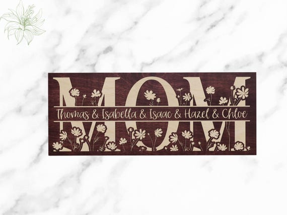 Mothers Day Gifts, Mom Sign Floral, Personalized Gift for Mom, Mom Gifts from Kids, Daughter, Grandma Wood Sign, Mom Sign w/ Kids Names