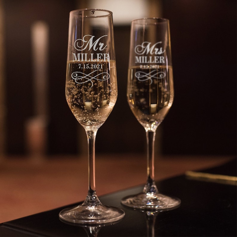 Champagne Flutes Personalized, Engagement Gifts, Engraved Champagne Flutes, Wedding Gift, Wedding Champagne Flutes, Custom Champagne Flutes image 4