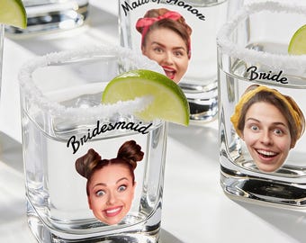 Vaso de chupito personalizado con foto, vaso de chupito para damas de honor, recuerdo para despedida de soltera, vaso de chupito personalizado con cara y texto, regalos de cumpleaños divertidos para ella.