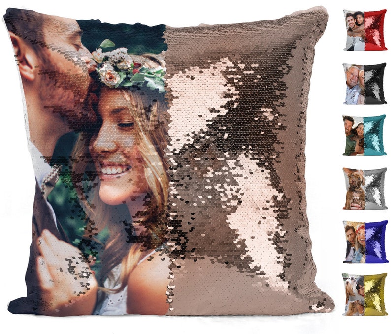 Custom Photo Sequin Pillow Gifts for Her Christmas Pillow Case Magic Reversible Throw Decorative Pillow Cover Gift for Dad Picture Pillow 