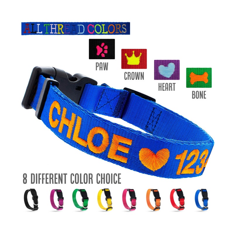 Embroidered Dog Collar Personalized Dog Collar Custom Dog Etsy