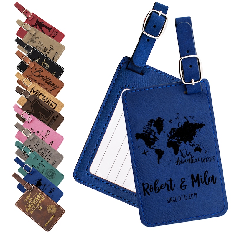 Luggage Tags Personalized, Custom Luggage Tags, Leatherette Travel Tags, Wanderlust Gift, Traveler Gift Luggage Tags Wedding Gift for Couple image 3