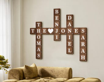 Scrabble Tiles Wall Art, Personalized Family Name Sign, Custom Scrabble Tiles, Family Name Home Decor Gift, Housewarming Gift