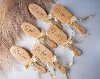 Wedding Bridesmaid Gifts, Personalized Bamboo Combs, Custom Bridesmaid Hair Brush, Bridal Party Gifts, Birth Month Flower Gifts for Her